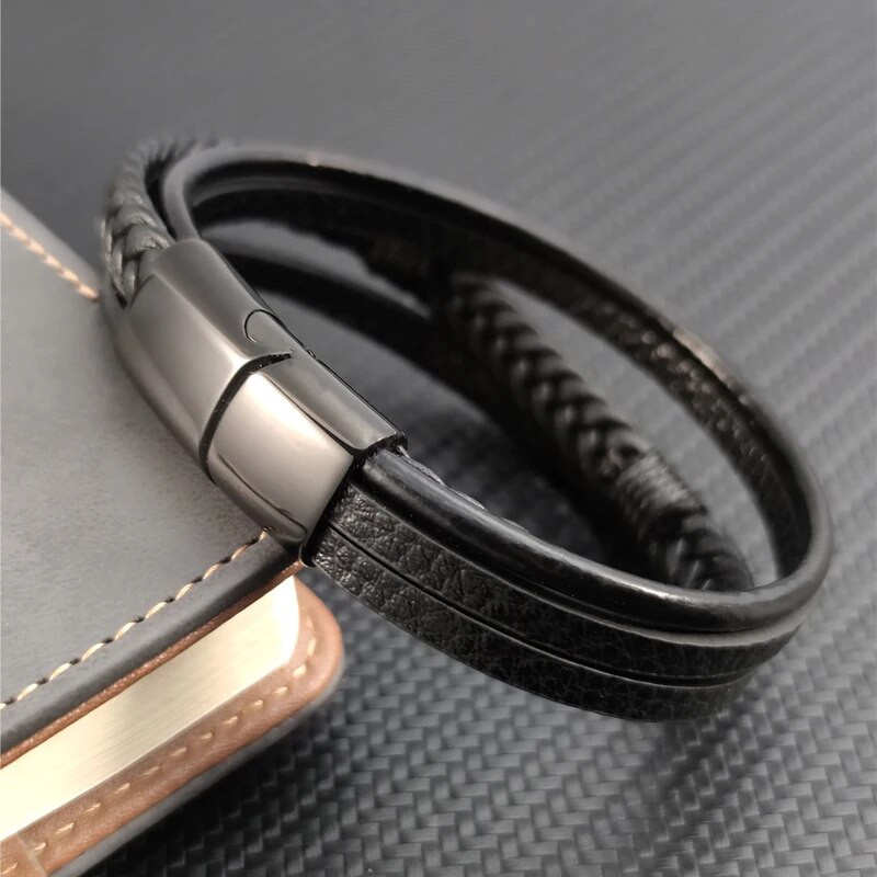 Mitmekihilisest nahast kombineeritud vahtralehtede aksessuaarid Lihtne stiil meeste roostevabast terasest nahast käevõru Klassikaline kingitus suur allahindlus