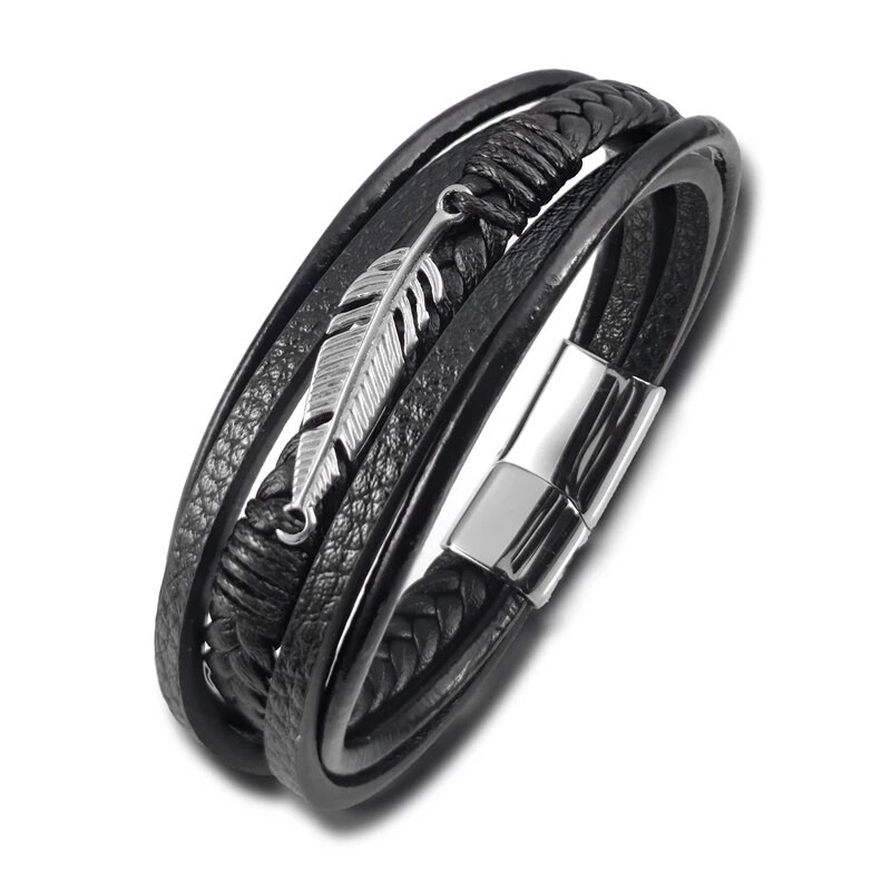 Mitmekihilisest nahast kombineeritud vahtralehtede aksessuaarid Lihtne stiil meeste roostevabast terasest nahast käevõru Klassikaline kingitus suur allahindlus