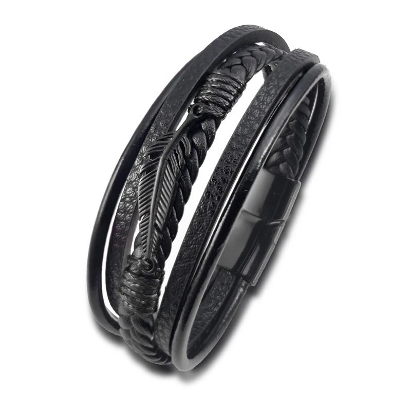 Mitmekihilisest nahast kombineeritud vahtralehtede aksessuaarid Lihtne stiil meeste roostevabast terasest nahast käevõru Klassikaline kingitus suur allahindlus