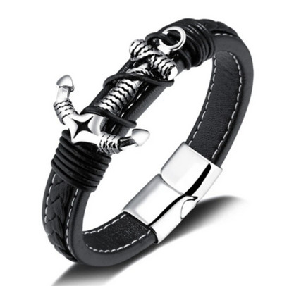 Fashion Trend férfi rozsdamentes acél bőr karkötő punk vitorlás horgony karkötő ékszer