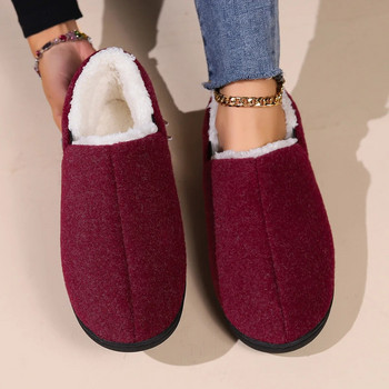 Kidmi Зимни плюшени кожени чехли за жени Вътрешни топли пухкави домашни чехли за дамски външни противоплъзгащи чехли с високи глезени и пухкави чехли