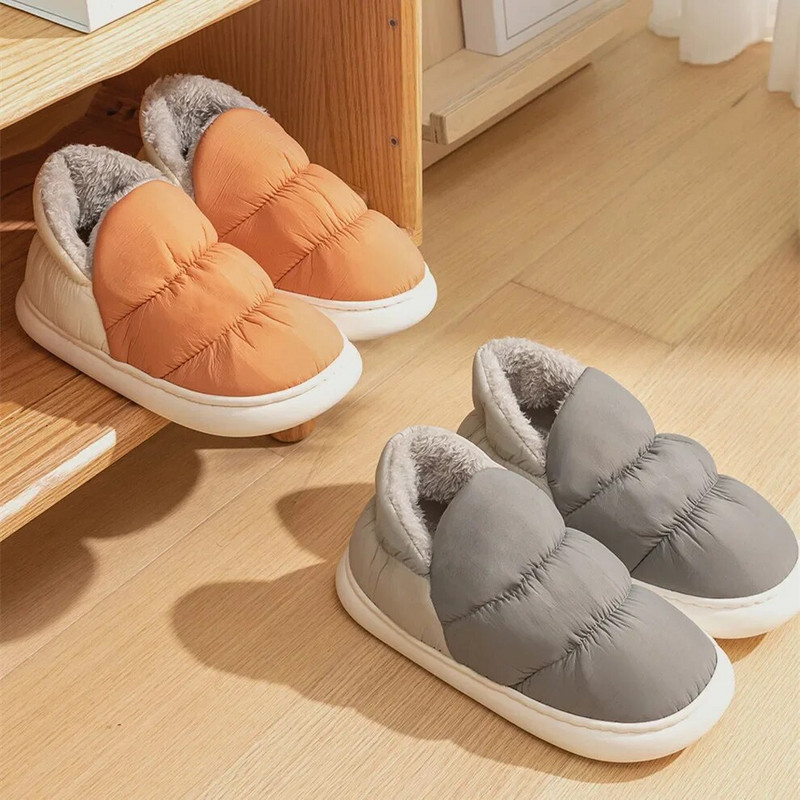 Femei Bărbați Papuci de iarnă Pânză de puf Impermeabil Interioare în aer liber Pantofi de pluș cald anti-alunecare Talpă groasă Moale Confort pentru cupluri