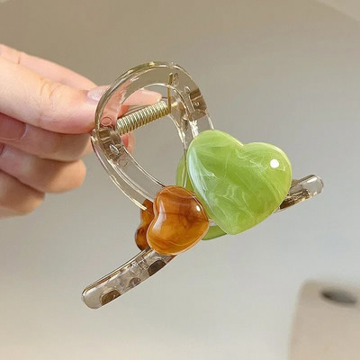 Gheare de păr cu inimă dublă de 8 cm, elegante, femei, fete, cu ținere puternică, culoare jeleu, cleme pentru fălci de rechin, pentru coadă de cap subțire groasă