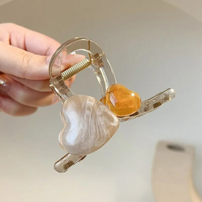 Gheare de păr cu inimă dublă de 8 cm, elegante, femei, fete, cu ținere puternică, culoare jeleu, cleme pentru fălci de rechin, pentru coadă de cap subțire groasă