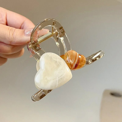 Gheare de păr cu inimă dublă de 8 cm, elegante, femei, fete, cu ținere puternică, culoare jeleu, cleme pentru fălci de rechin, pentru coadă de cap subțire groasă