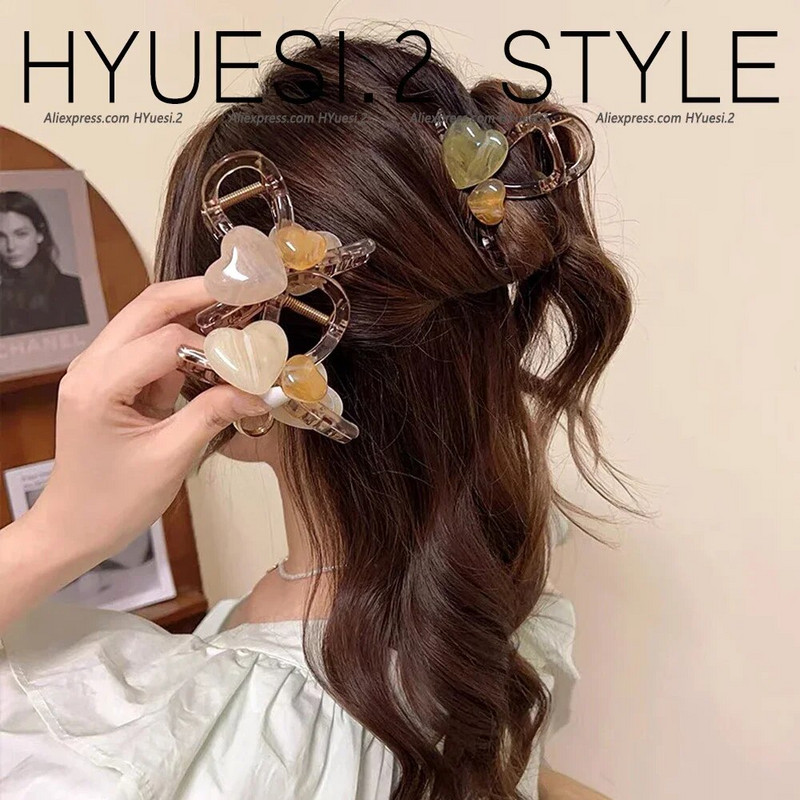 Gheare de păr cu inimă dublă de 8 cm, elegante, femei, fete, cu ținere puternică, culoare jeleu, cleme pentru fălci de rechin, pentru coadă de cap subțire groasă