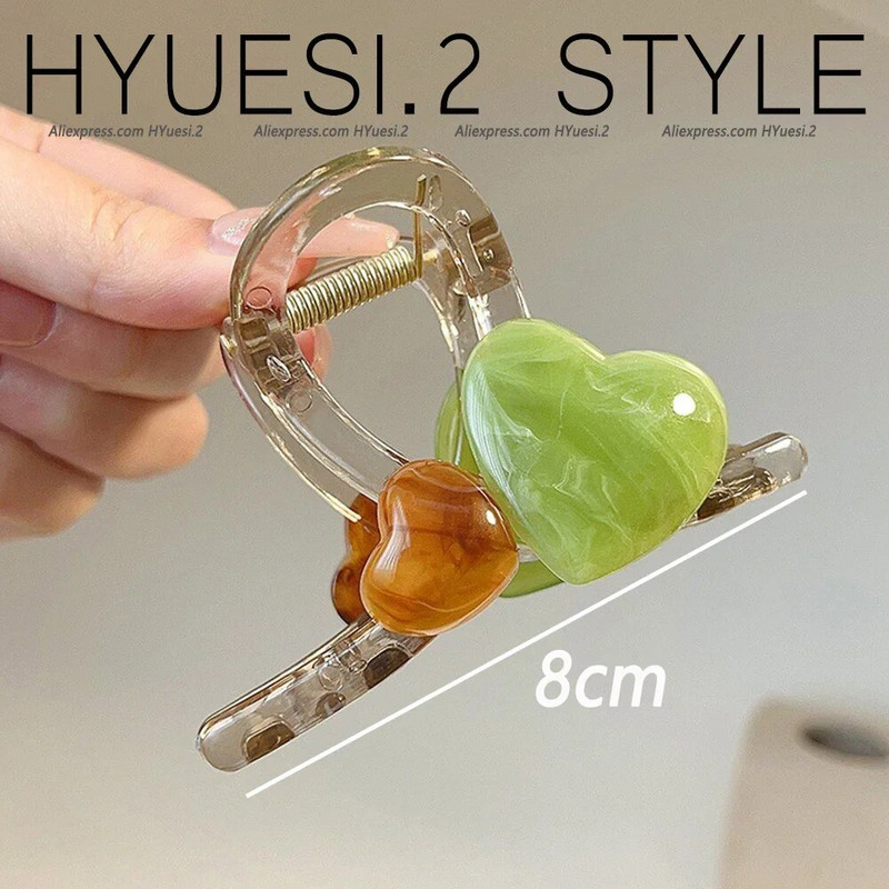 Gheare de păr cu inimă dublă de 8 cm, elegante, femei, fete, cu ținere puternică, culoare jeleu, cleme pentru fălci de rechin, pentru coadă de cap subțire groasă