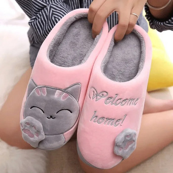 Зимни нови дамски чехли Домашни топли памучни чехли Y2k Сладка анимационна котка Неплъзгащи се двойки Обувки за пода Плюшени за дамски чехли