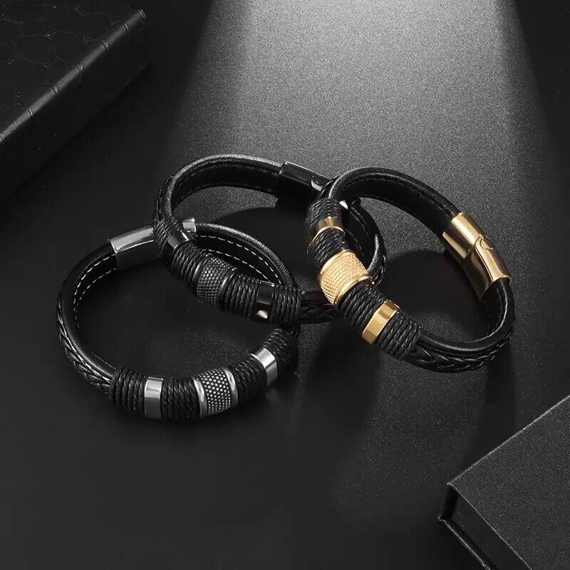 Brățară clasică din piele împletită frânghie cu cataramă metalică brățară business casual bărbați cadou