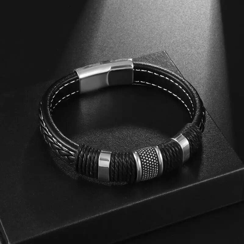 Brățară clasică din piele împletită frânghie cu cataramă metalică brățară business casual bărbați cadou