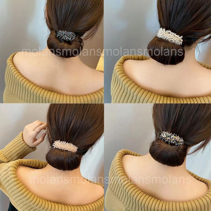 Molans Pearl Hairpin Bun Šukuosena Plaukų lazdelė Moteriški Elegantiški Plaukai Scrunchies Kalnų krištolas gėlių plaukų gaminimo įrankiai Plaukų aksesuarai