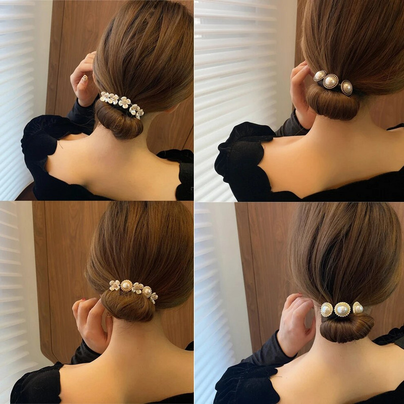Molans Pearl Hairpin Bun Šukuosena Plaukų lazdelė Moteriški Elegantiški Plaukai Scrunchies Kalnų krištolas gėlių plaukų gaminimo įrankiai Plaukų aksesuarai