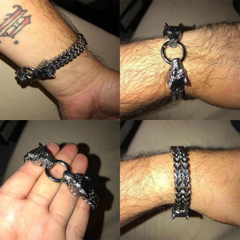 Muška narukvica od nehrđajućeg čelika Wolf Head Franco Link Lančići Narukvica Retro Viking Wolf Totem Narukvica za muškarce Dodaci Jewelr