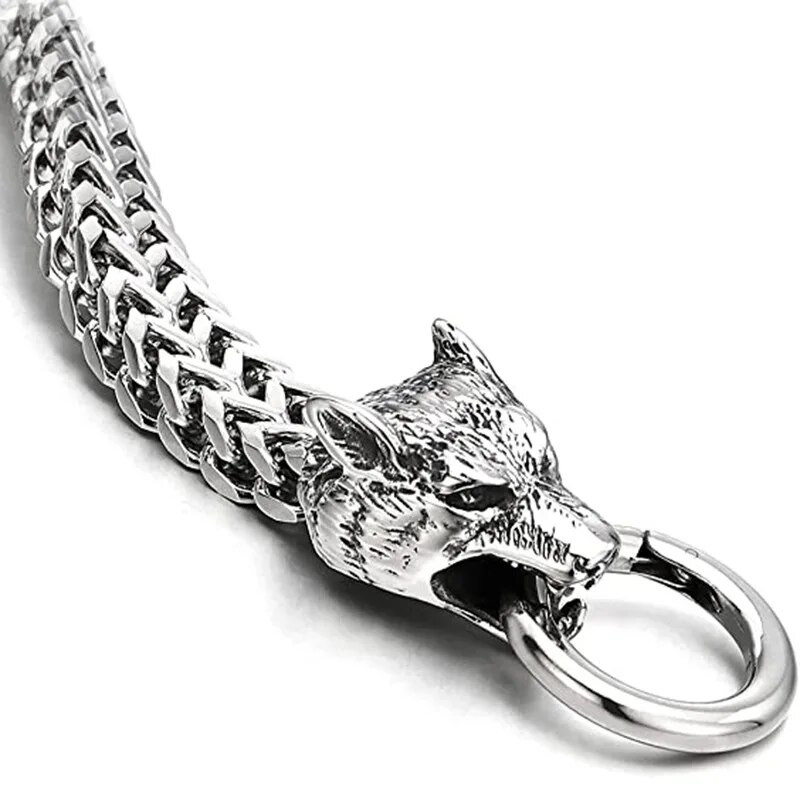Muška narukvica od nehrđajućeg čelika Wolf Head Franco Link Lančići Narukvica Retro Viking Wolf Totem Narukvica za muškarce Dodaci Jewelr