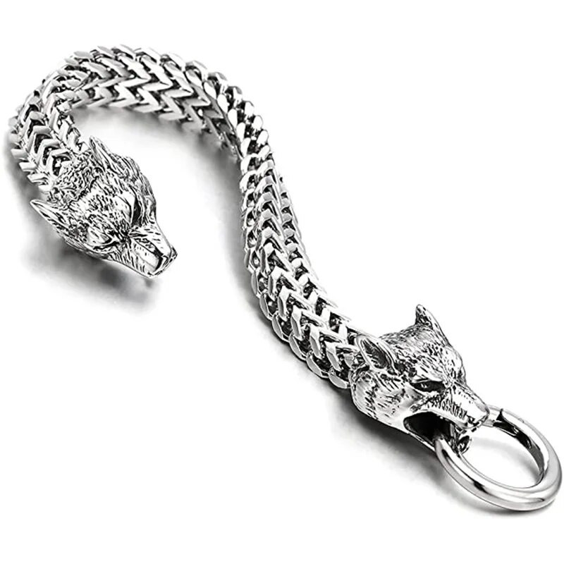Muška narukvica od nehrđajućeg čelika Wolf Head Franco Link Lančići Narukvica Retro Viking Wolf Totem Narukvica za muškarce Dodaci Jewelr