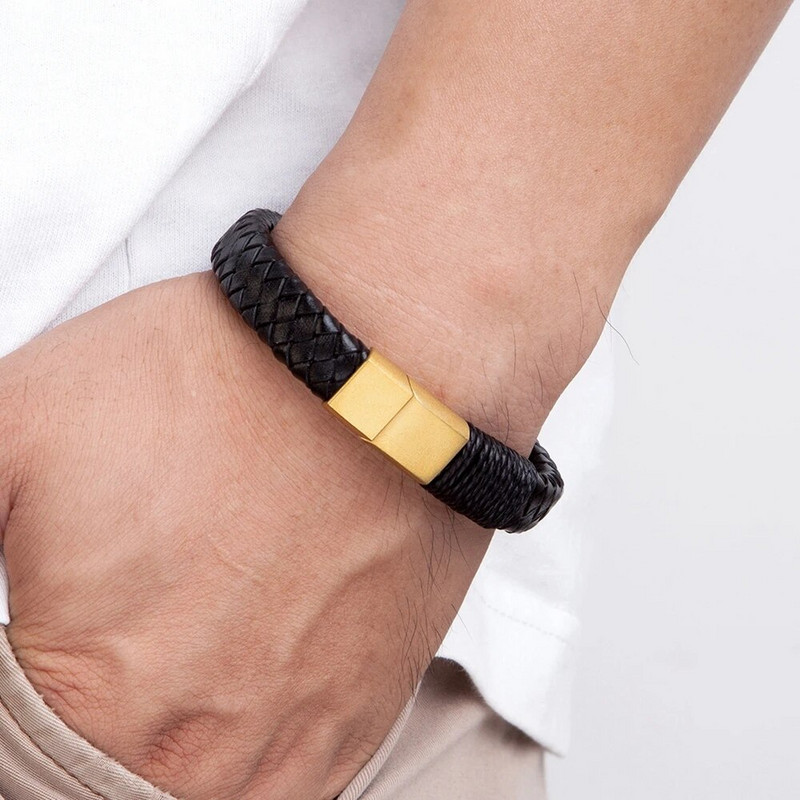 XQNI kézzel készített kötéltekercselő rozsdamentes acél férfi bőr karkötő Több méretű többszínű választék férfi klasszikus egyedi barkács méret