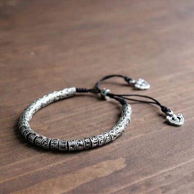 Eastisan tradicionalna tibetanska budistička mesingana narukvica za muškarce, šest riječi, mantra OM MANI PADME HUM, starinski metalni amulet, narukvica od perli