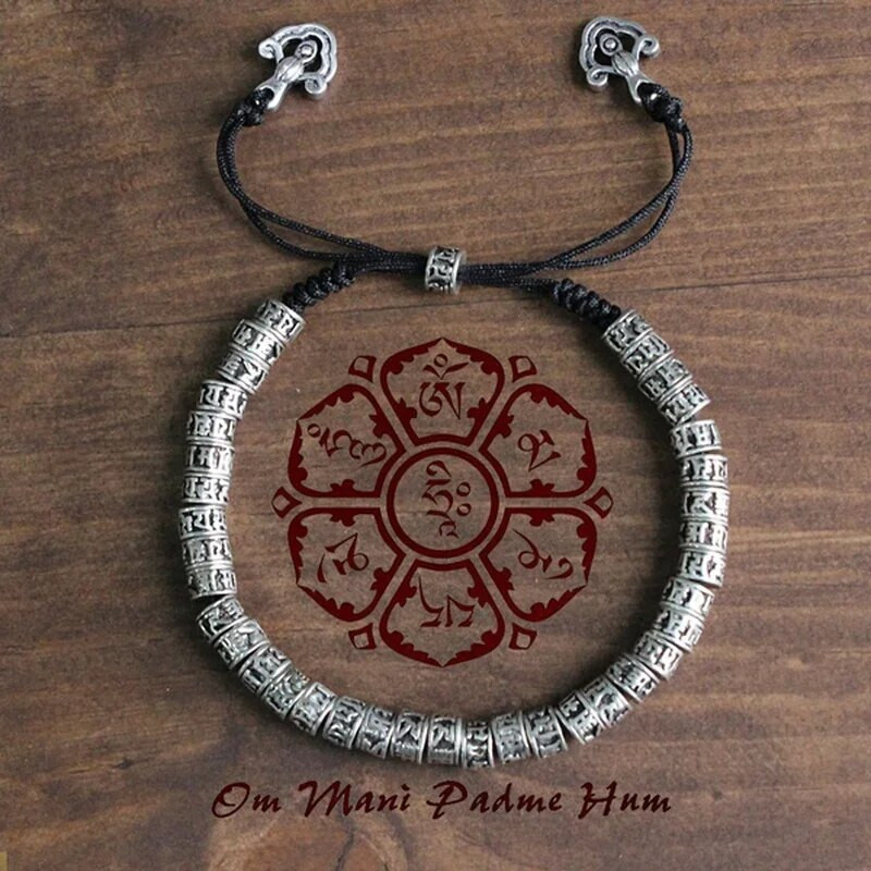 Eastisan tradicionalna tibetanska budistička mesingana narukvica za muškarce, šest riječi, mantra OM MANI PADME HUM, starinski metalni amulet, narukvica od perli