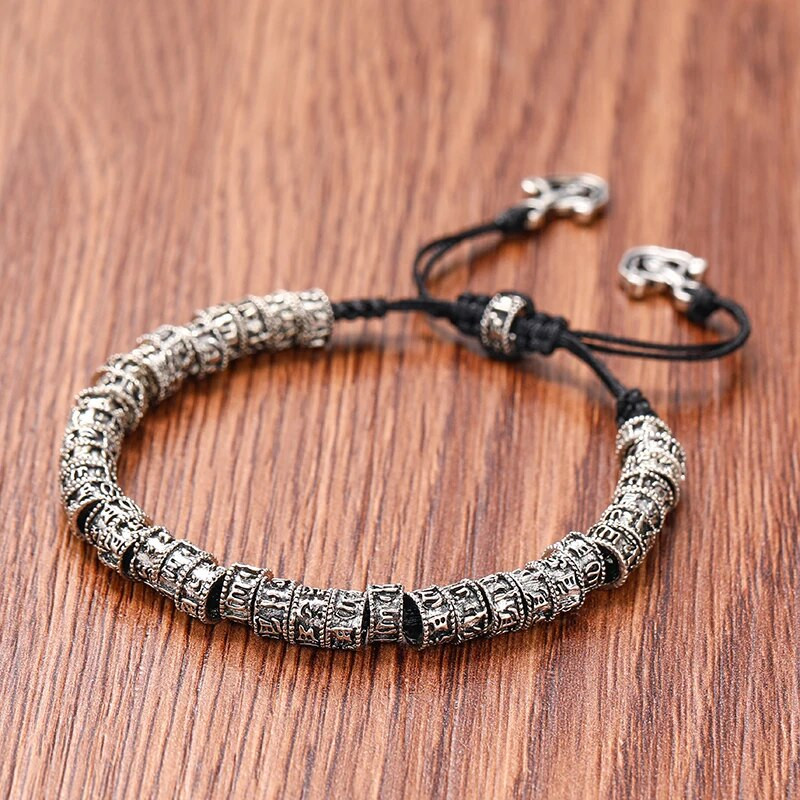 Eastisan tradicionalna tibetanska budistička mesingana narukvica za muškarce, šest riječi, mantra OM MANI PADME HUM, starinski metalni amulet, narukvica od perli