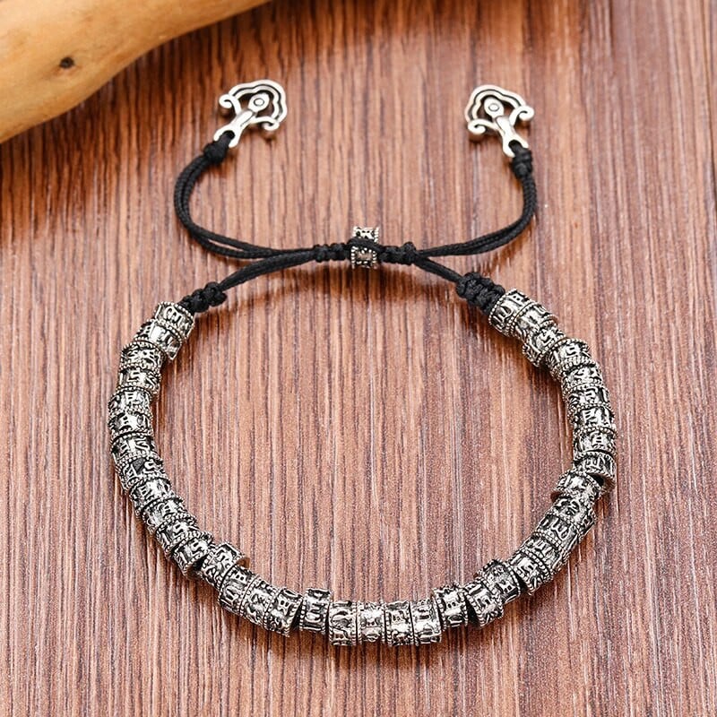 Eastisan tradicionalna tibetanska budistička mesingana narukvica za muškarce, šest riječi, mantra OM MANI PADME HUM, starinski metalni amulet, narukvica od perli