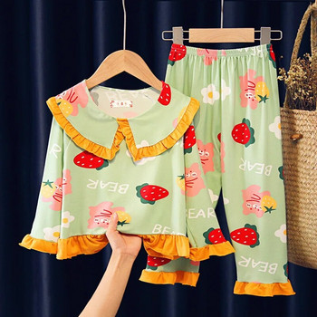 Висококачествена раирана пижама Мики Мини Пролет Есен Нова пижама Нощница за момичета Сладък широк костюм за домашни дрехи