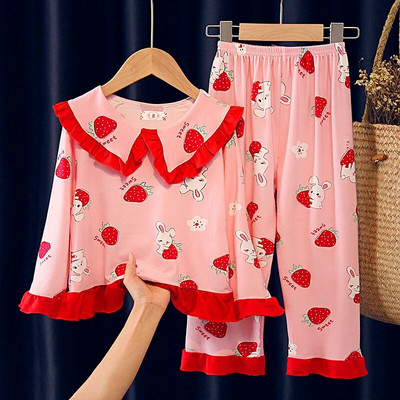 High Quality Striped Mickey Minnie Pajamas Spring Autumn New Pajamas Girls Nightgown Cute Loose Home Clothes Suit