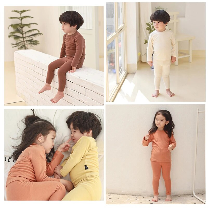 Kūdikiams berniukams Mergaičių saldainių spalvos Mieli rūbai Vaikiški medvilniniai paprasti miegui rūbai mažiems laisvalaikio ilgomis rankovėmis pižamos naktinių drabužių rinkiniai namų apranga