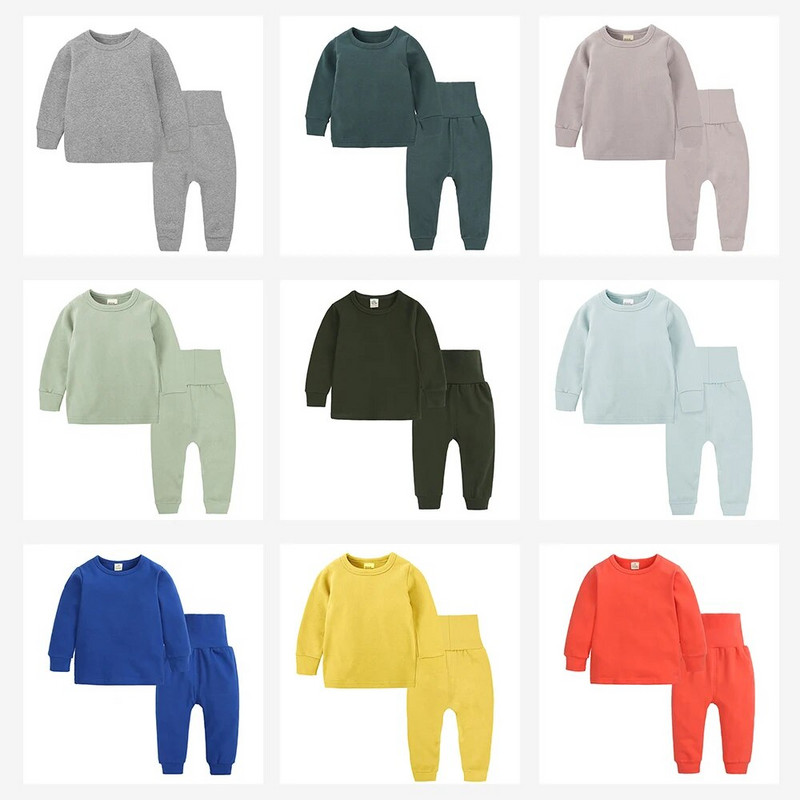 Kūdikiams berniukams Mergaičių saldainių spalvos Mieli rūbai Vaikiški medvilniniai paprasti miegui rūbai mažiems laisvalaikio ilgomis rankovėmis pižamos naktinių drabužių rinkiniai namų apranga