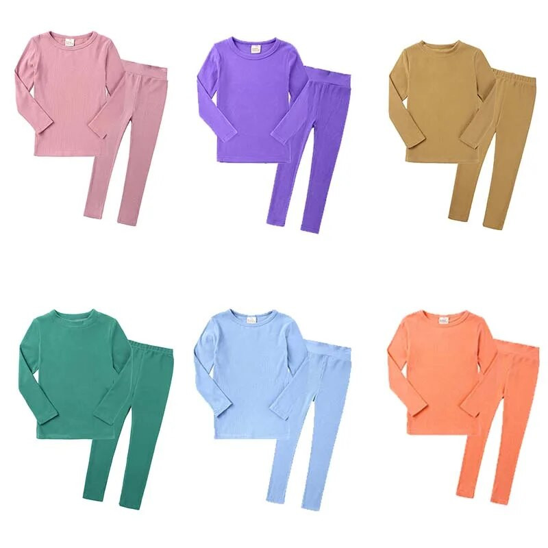 Kūdikiams berniukams Mergaičių saldainių spalvos Mieli rūbai Vaikiški medvilniniai paprasti miegui rūbai mažiems laisvalaikio ilgomis rankovėmis pižamos naktinių drabužių rinkiniai namų apranga