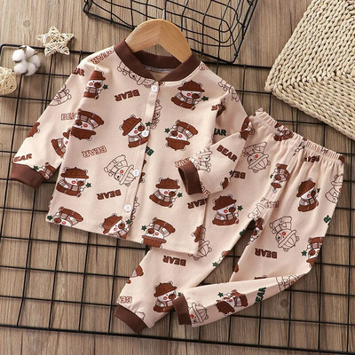 2023 Nou Cardigan pentru copii Versiune pijama băieți din bumbac pur cu mâneci lungi fete îmbrăcăminte exterioară pentru copii Set haine acasă la un singur piept