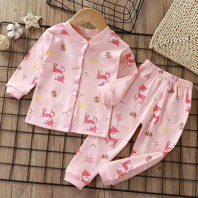 2023 Nou Cardigan pentru copii Versiune pijama băieți din bumbac pur cu mâneci lungi fete îmbrăcăminte exterioară pentru copii Set haine acasă la un singur piept
