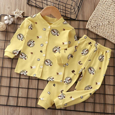 2023 Nou Cardigan pentru copii Versiune pijama băieți din bumbac pur cu mâneci lungi fete îmbrăcăminte exterioară pentru copii Set haine acasă la un singur piept