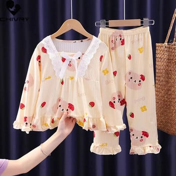 Νέα σετ πιτζάμες για κορίτσια 2023 Χαριτωμένα καρτούν αρκουδάκι φράουλα μακρυμάνικο πουκάμισο με παντελόνι Βρεφικά ρούχα για ύπνο
