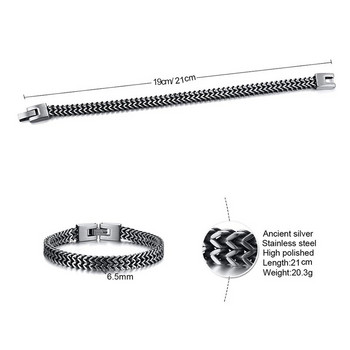 Ретро мъжка гривна Vnox Cool Metal Foxtail Franco Chain Wristband Заключена връзка от неръждаема стомана Curban Link Punk Vintage Jewelry
