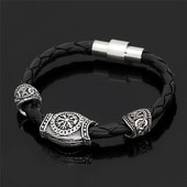 MKENDN Vintage muške perle s vikinškim runama Mjolnir kožna narukvica Narukvica Nakit s amuletima iz nordijske mitologije s runama