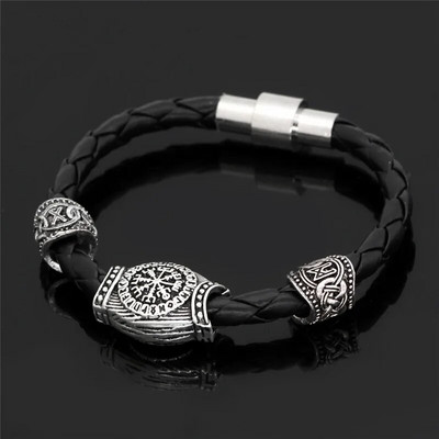 MKENDN Vintage muške perle s vikinškim runama Mjolnir kožna narukvica Narukvica Nakit s amuletima iz nordijske mitologije s runama