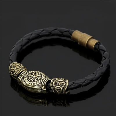 MKENDN Vintage muške perle s vikinškim runama Mjolnir kožna narukvica Narukvica Nakit s amuletima iz nordijske mitologije s runama