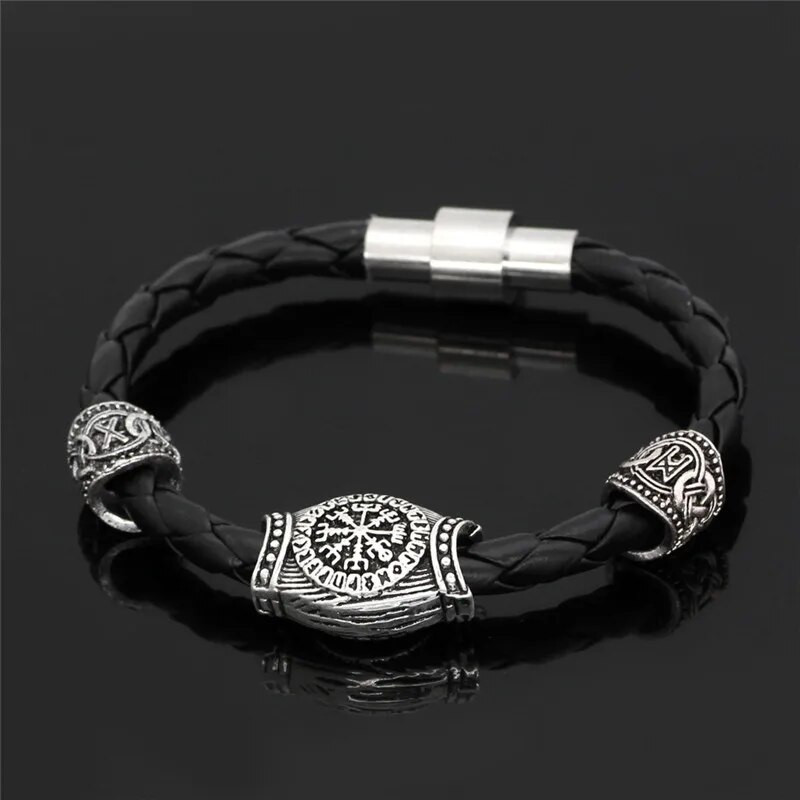 MKENDN Vintage muške perle s vikinškim runama Mjolnir kožna narukvica Narukvica Nakit s amuletima iz nordijske mitologije s runama