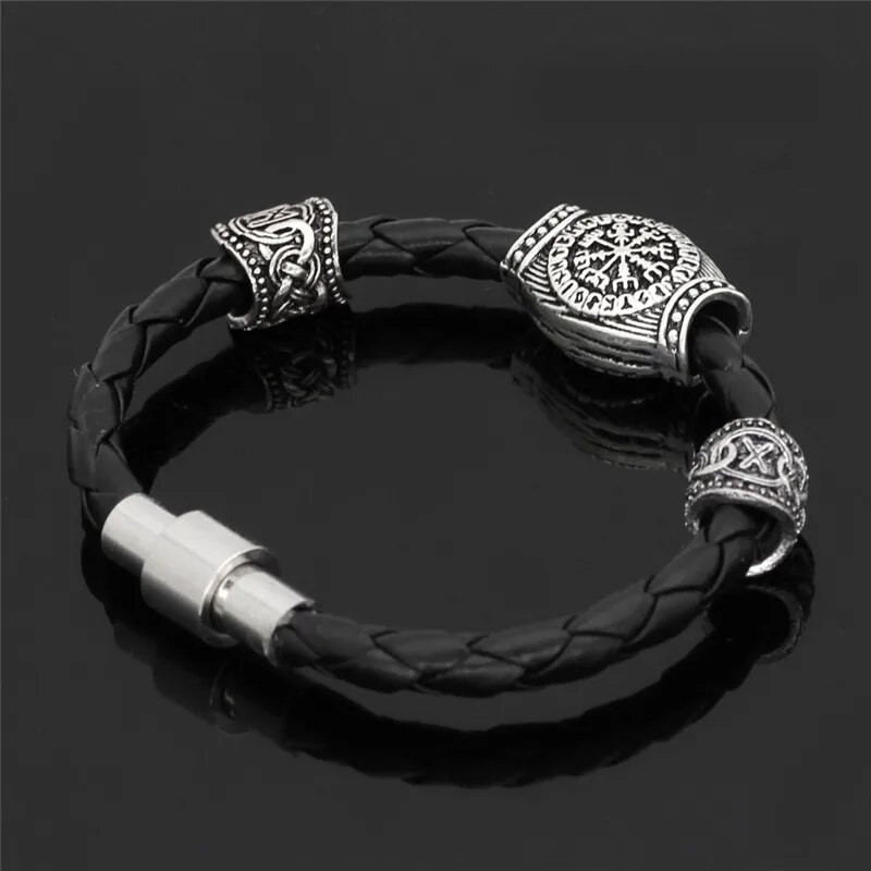 MKENDN Vintage muške perle s vikinškim runama Mjolnir kožna narukvica Narukvica Nakit s amuletima iz nordijske mitologije s runama