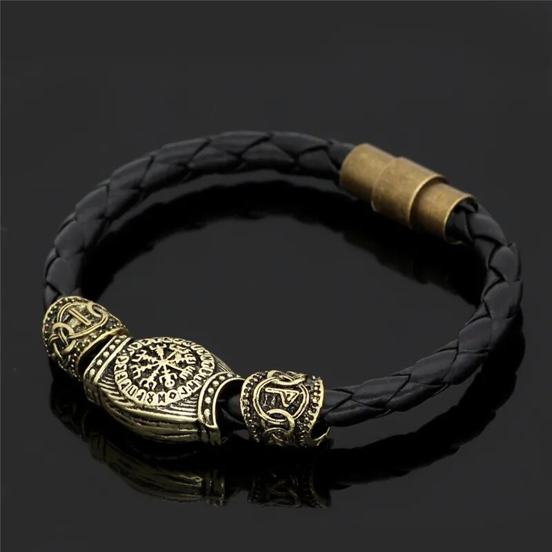 MKENDN Vintage muške perle s vikinškim runama Mjolnir kožna narukvica Narukvica Nakit s amuletima iz nordijske mitologije s runama