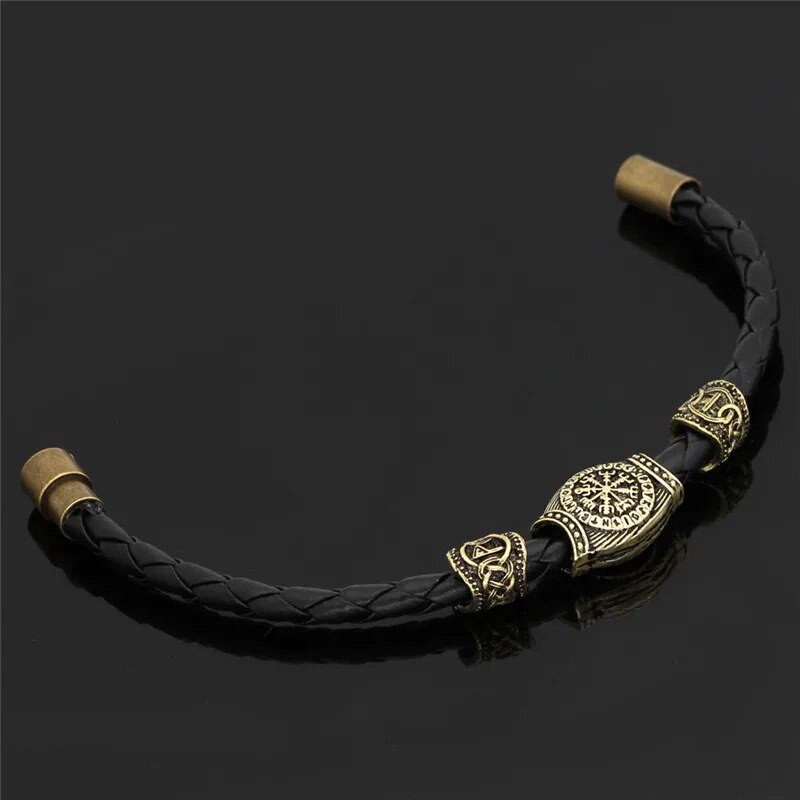 MKENDN Vintage muške perle s vikinškim runama Mjolnir kožna narukvica Narukvica Nakit s amuletima iz nordijske mitologije s runama