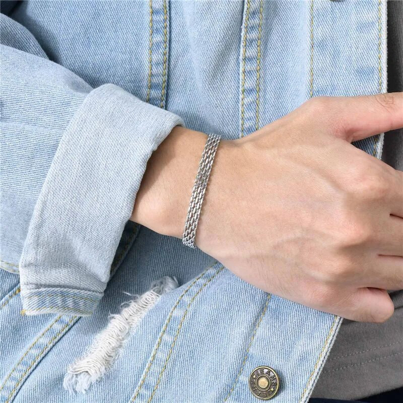 ZORCVENS Brățări cu lanț din oțel inoxidabil de culoare argintiu, la modă nouă, pentru bărbați, punk, vintage, hollow, brățară masculină, bijuterii, cadouri