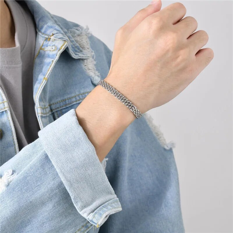 ZORCVENS Brățări cu lanț din oțel inoxidabil de culoare argintiu, la modă nouă, pentru bărbați, punk, vintage, hollow, brățară masculină, bijuterii, cadouri