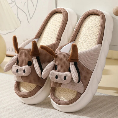 Papuci amuzanți de vaca Kawaii Patru anotimpuri, universali, pentru interior, acasă, dormitor, cuplu, papuci de in, pantofi de in din bumbac de vaca cu lapte de desene animate