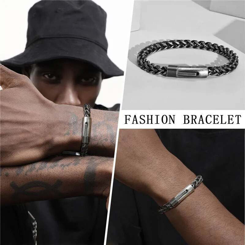 ZORCVENS Brățări Punk Vintage 6MM din oțel inoxidabil de grâu cu lanț de zale pentru bărbați Brățară pentru bărbați Bijuterii pentru bărbați Cadouri