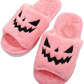 2023 Παντόφλες φαναριού κολοκύθας Halloween Φθινοπωρινές απαλές γούνινες άνετες διαφάνειες με κλειστά δάχτυλα Γυναικείες παντόφλες μεγέθους 43 για εξωτερικούς χώρους Zapatos Mujer