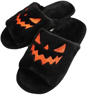 2023 Παντόφλες φαναριού κολοκύθας Halloween Φθινοπωρινές απαλές γούνινες άνετες διαφάνειες με κλειστά δάχτυλα Γυναικείες παντόφλες μεγέθους 43 για εξωτερικούς χώρους Zapatos Mujer