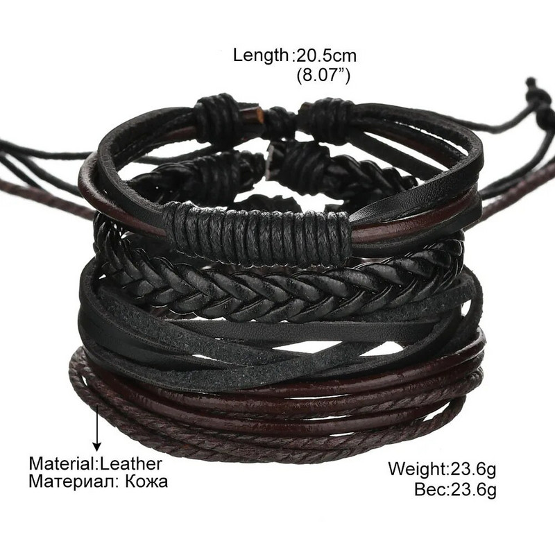 Vintažinės rankų darbo plunksnos daugiasluoksnės odinės apyrankių rinkiniai Vyriški mados pinti kavos virvelės apyrankės ir apyrankės vyriška dovana