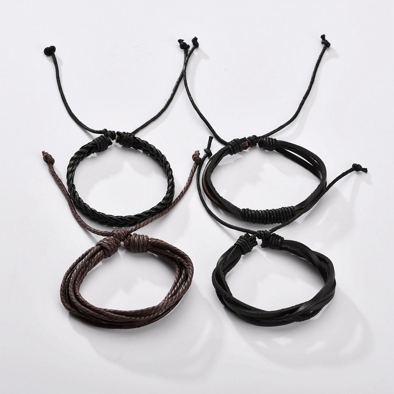 Vintažinės rankų darbo plunksnos daugiasluoksnės odinės apyrankių rinkiniai Vyriški mados pinti kavos virvelės apyrankės ir apyrankės vyriška dovana