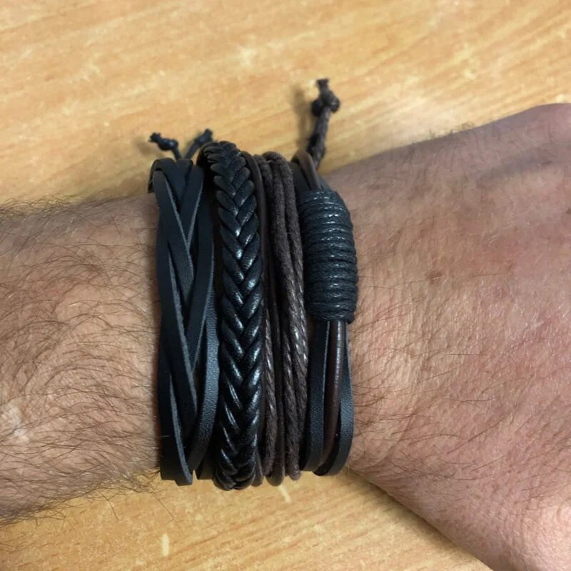 Vintažinės rankų darbo plunksnos daugiasluoksnės odinės apyrankių rinkiniai Vyriški mados pinti kavos virvelės apyrankės ir apyrankės vyriška dovana